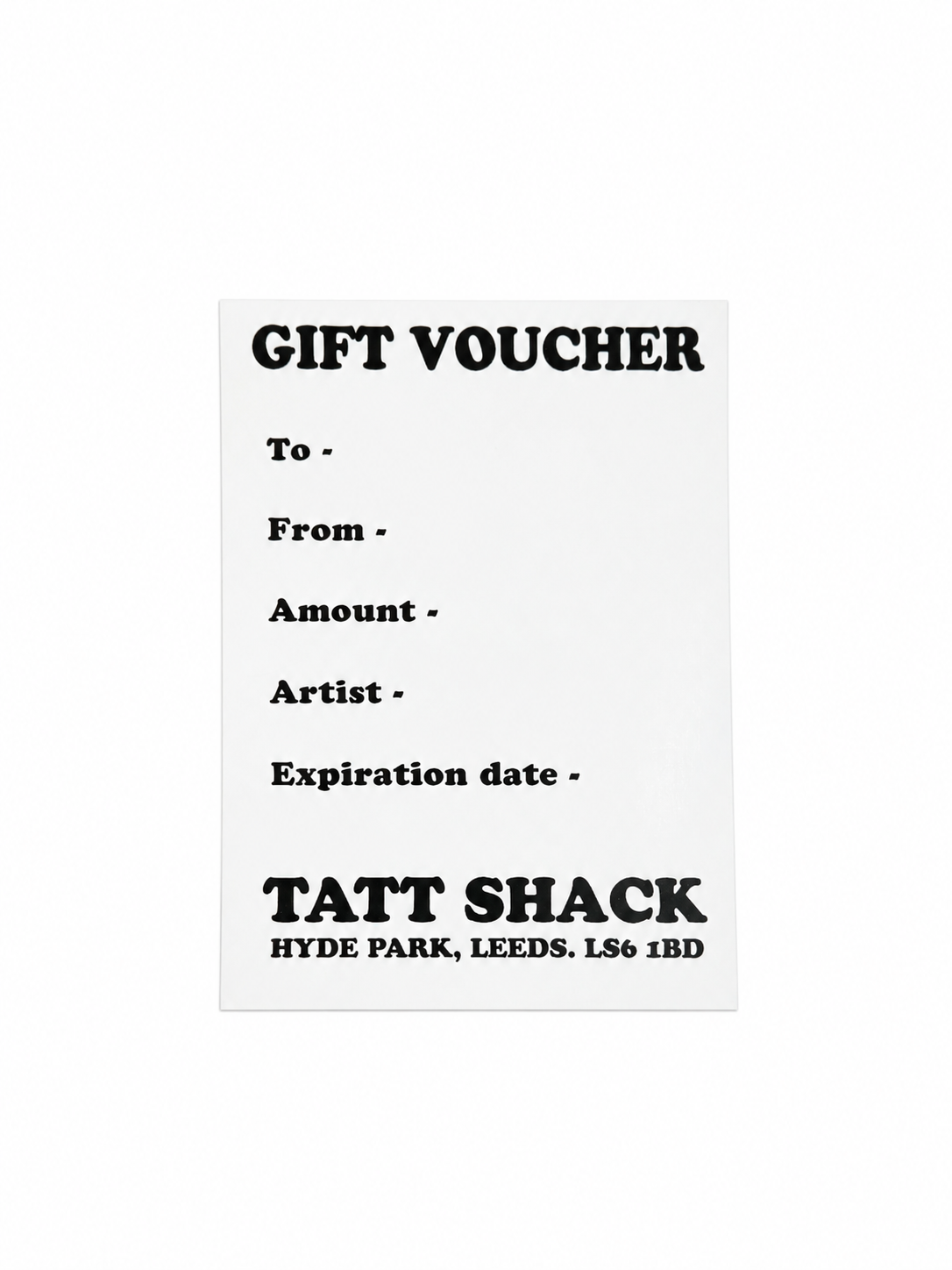 TATT SHACK GIFT VOUCHERS
