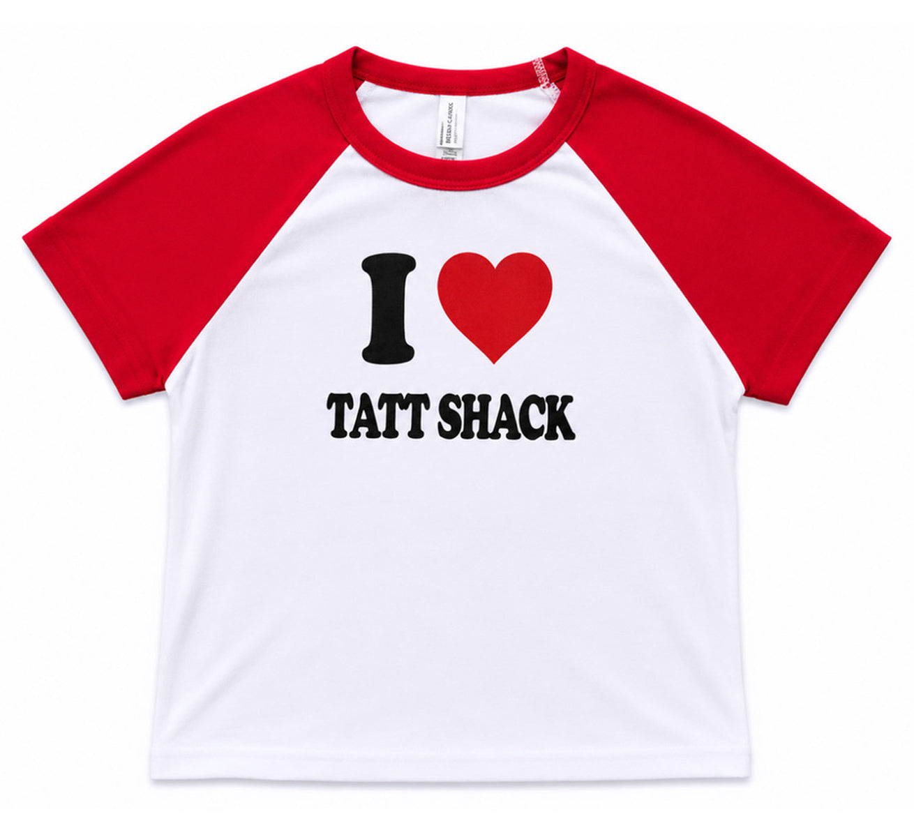 I LOVE TATT SHACK - RED MICRO BABY RAGLAN